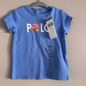 Ralph Lauren Blue Polo Bear Logo Cotton Jersey Tee Baby 12 Months New
